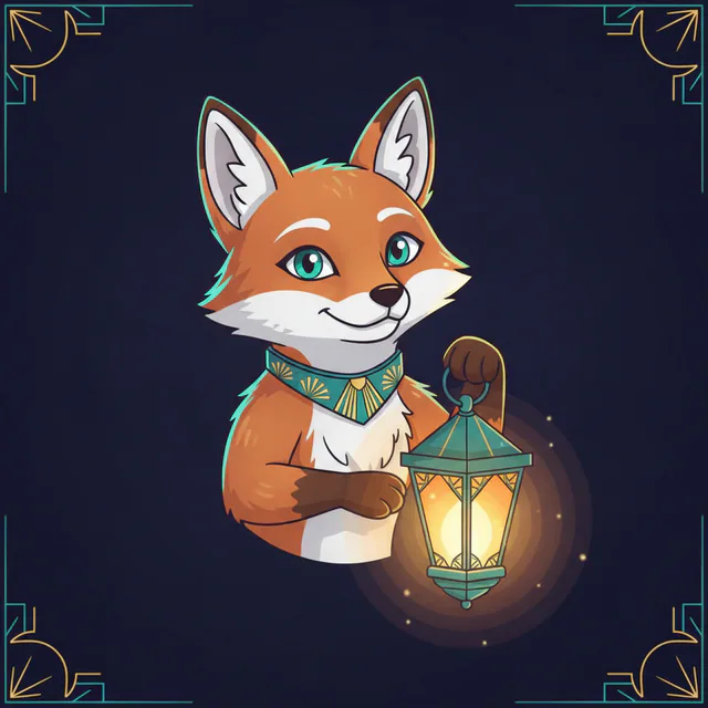 Lumos the neon fox lantern-keeper, mascot of Bright Impact